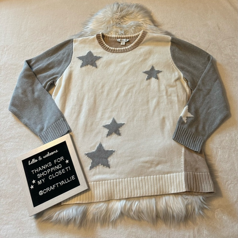 Coldwater Creek Gray, Cream, & Tan Star Sweater | Women’s XL